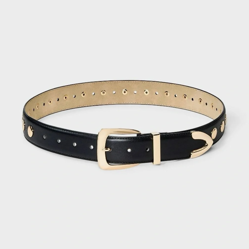 A New Day Black Gold Studded Western Belt NWT XS